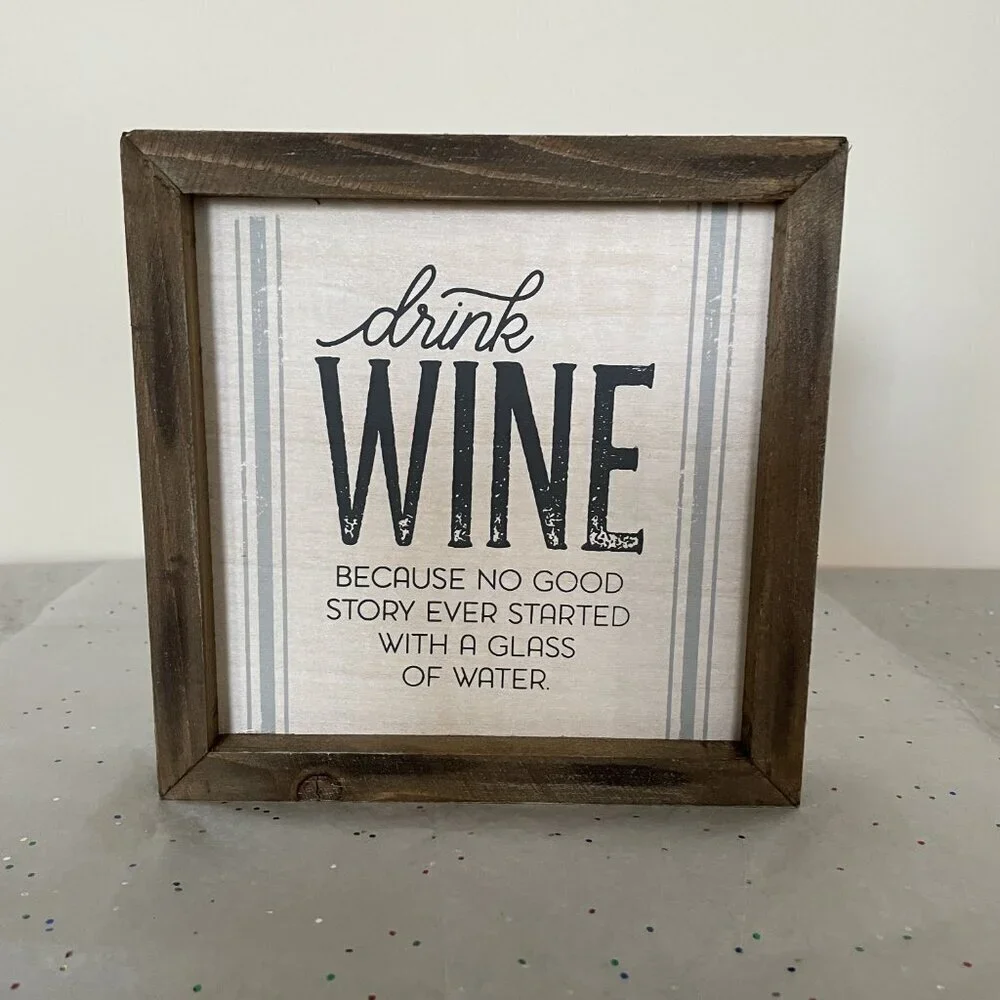 Kirklands 2 Wood Blocks 6x6 Wine Farmhouse